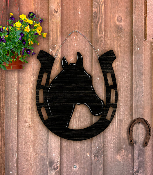 24" Horse shoe with horse doorhanger more colors available