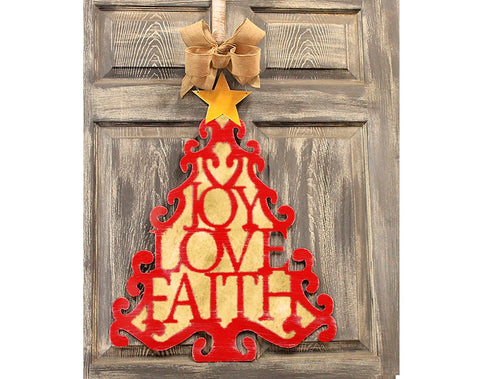 Joy Love Faith Tree doorhanger 29"x22" More Colors Available